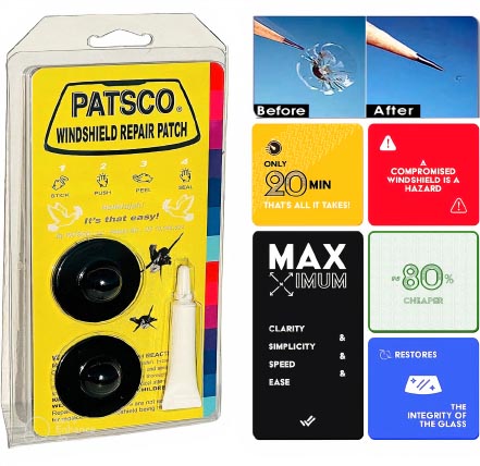 Windshield Repair Kit – Easy Patch System, No Tools or Injector Needed to Fix Rock Chips.
